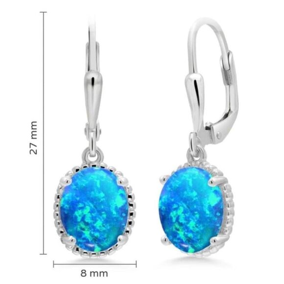 925 Sterling Silver with 1.12 Cttw Blue Opal Oval Leverback Hook Earrings - Picture 4 of 4